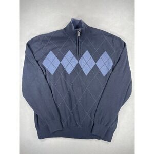 Grayson & Dunn Cotton Sweater Mens Argyle Quarter Zip  Blue Size M